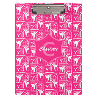 Porte-bloc Taekwondo jolie fille blanche rose Monogramme