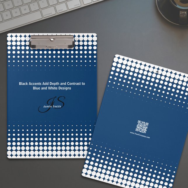 Porte-bloc Tagline initiale demi-ton bleu blanc personnel (Initial Tagline Half Tone Blue White Personal Clipboard)