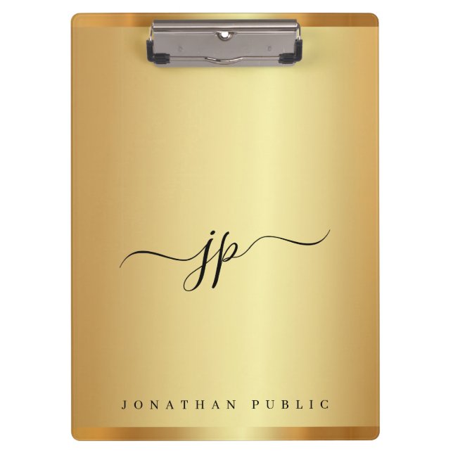 Porte-bloc Texte de script personnalisé Monogramme Luxe Or Gl (Devant)