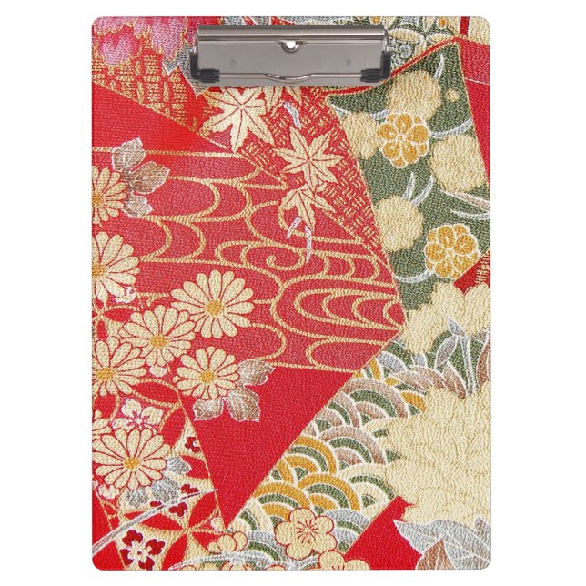 Porte-bloc Textile japonais de KIMONO, motif de fleuron (Devant)