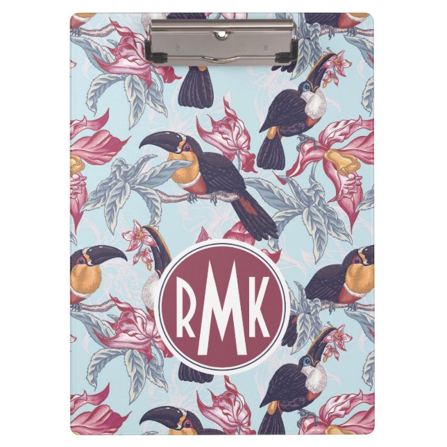 Porte-bloc Toucans avec le monogramme exotique des fleurs | (Devant)