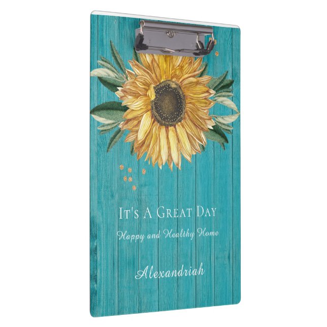 Porte-bloc Tournesol doré rustique Turquoise Bleu Grange Bois (Swatch)