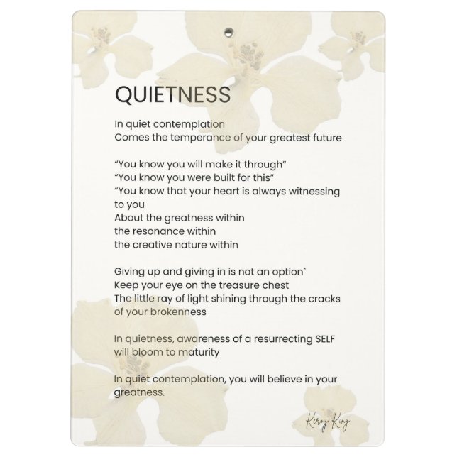 Porte-bloc Tranquillité Inspirationnel Poème De Mot Écrit (Dos)