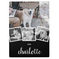 Trendy 4 Photo Collage Script Name White Black