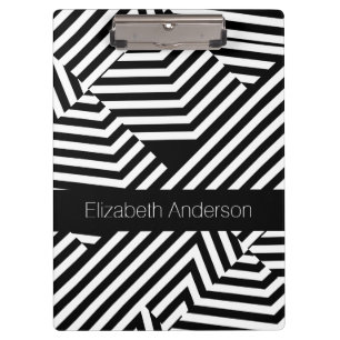 Porte-bloc Trendy Black and White Geometry Stripes avec nom