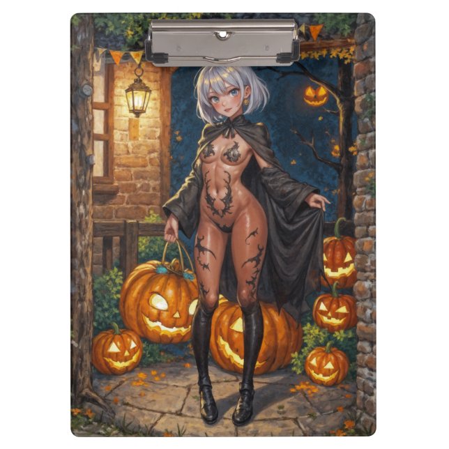 Porte-bloc Trick or Treater, courageuse fille en costume d'Ha (Devant)