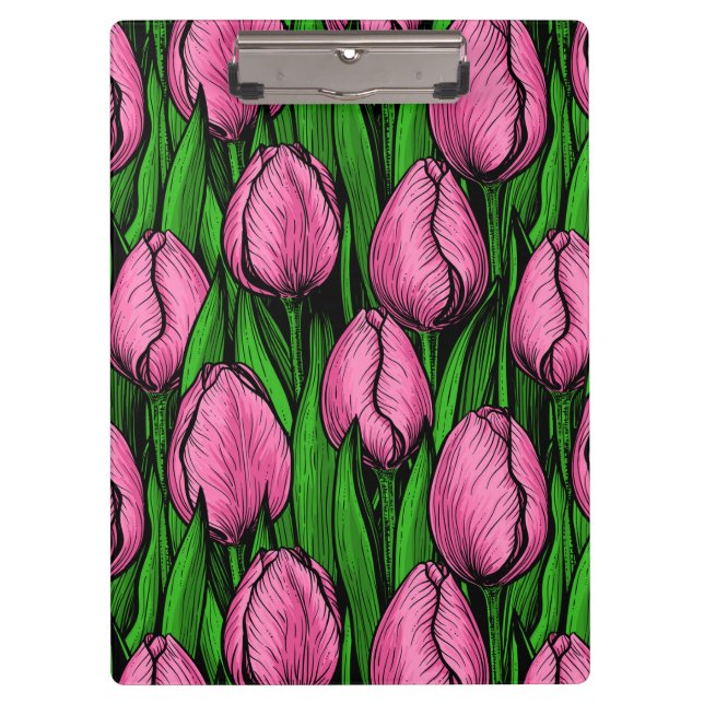 Porte-bloc Tulières roses avec feuilles verts (Devant)