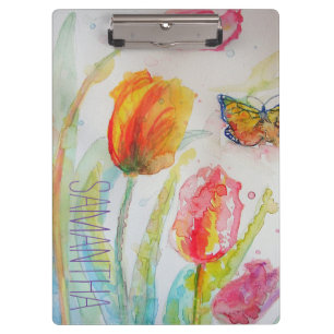 Porte-bloc Tulipes roses Tulipes Florales Aquarelle Femme Nom