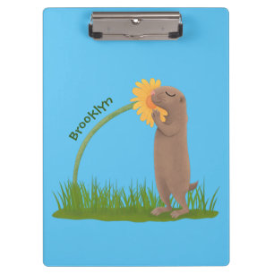 Porte-bloc Un mignon chien de prairie reniflant la caricature