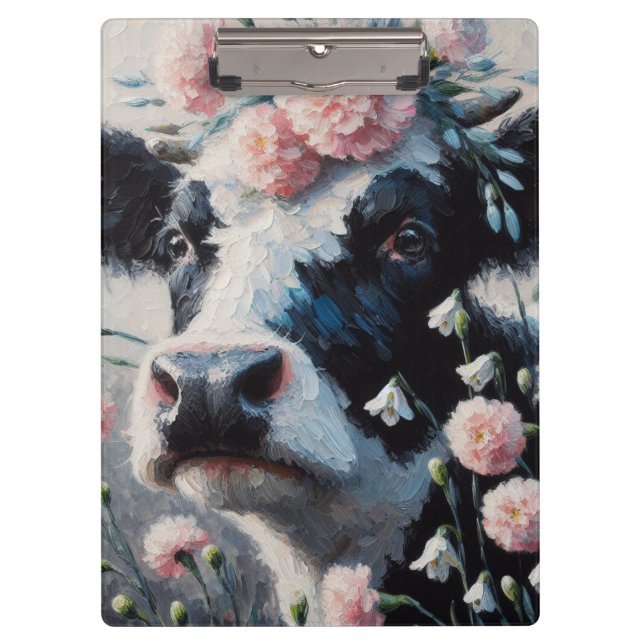 Porte-bloc Vache Holstein dans les fleurs Agritourisme peintu (Devant)