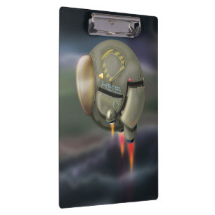 Porte-bloc Vaisseau spatial volant à travers une planète