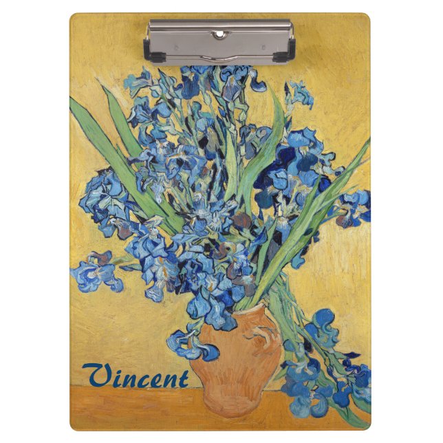 Porte-bloc Van Gogh Irises Vase Blue Flowers Bouquet Art (Devant)
