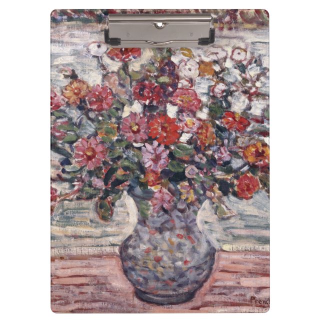 Porte-bloc Vase de fleurs, Zinnias de Maurice Prendergast (Devant)