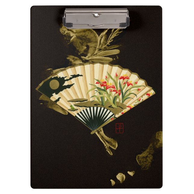 Porte-bloc Ventilateur oriental criblé au design floral (Devant)