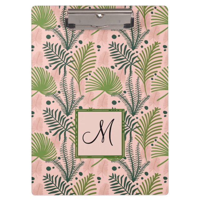 Porte-bloc Verdure botanique Feuille Monogramme Corail rose (Devant)