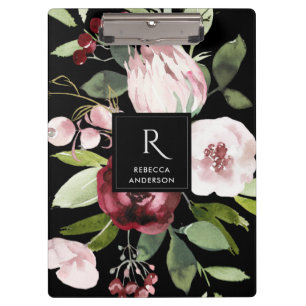 PORTE-BLOC VINTAGE BLACK BLUSH ROSE BURGUNDY PROA FLORAL