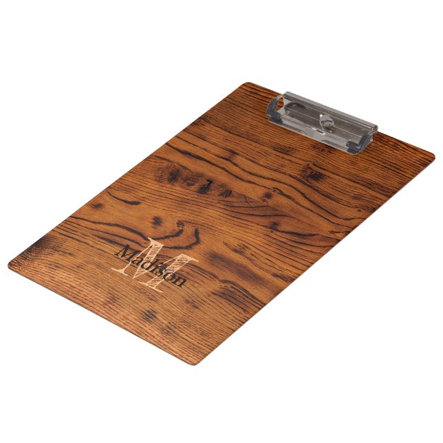 Porte-bloc Vintage bois brun brun roux Monogramme (Incliné)