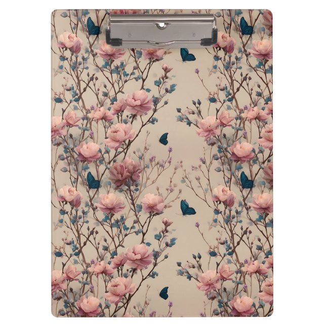 Porte-bloc Vintage Spring Roses with Blue Butterflies (Devant)