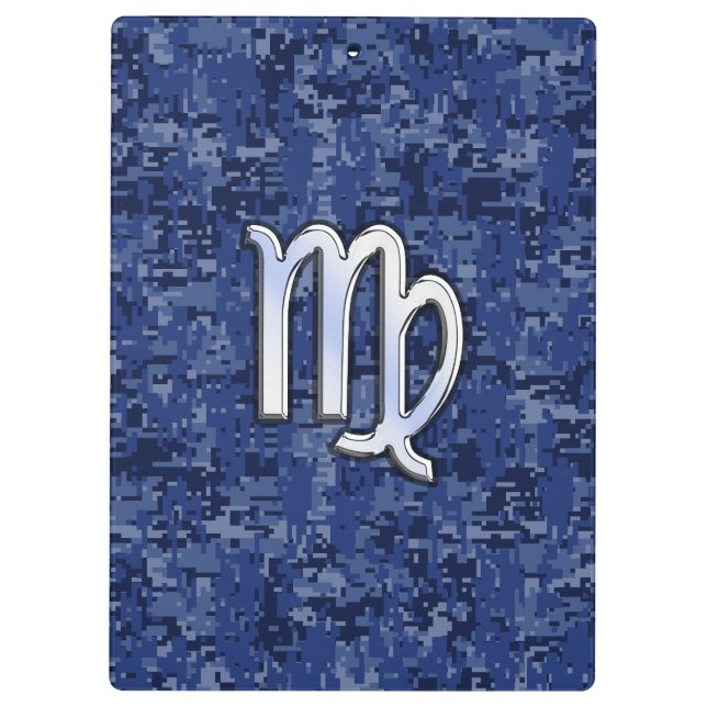 Porte-bloc Virgo Zodiac Silver Sign on Navy Blue Digital Camo (Dos)