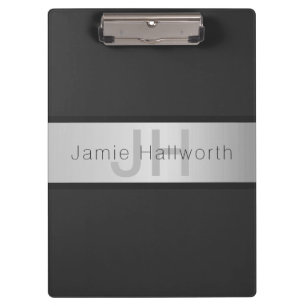 Porte-bloc Votre nom et votre monogramme   Gris & Faux Silver