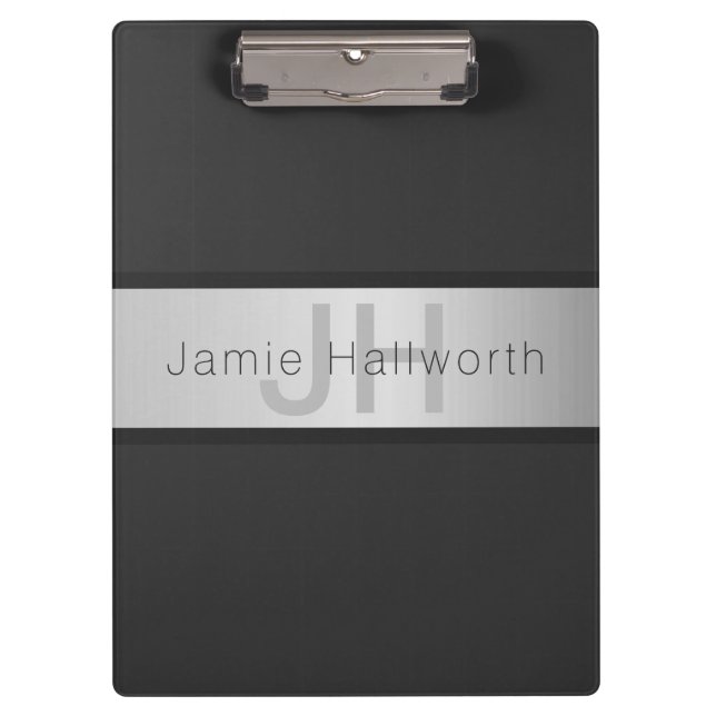 Porte-bloc Votre nom et votre monogramme | Gris & Faux Silver (Devant)