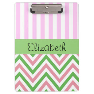 Porte-bloc Votre nom - motif de zigzag, Chevron - rose vert