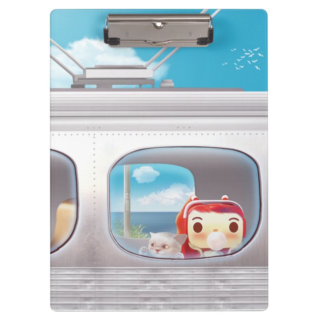 Porte-bloc Voyage en train avec chat (Devant)
