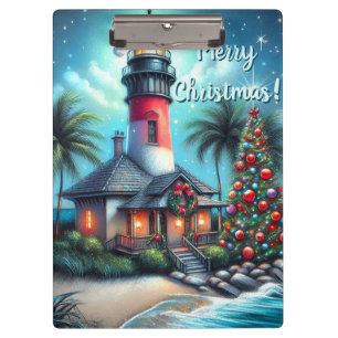 Porte-bloc Whimsical Tropical Christmas Lighthouse Turquoise