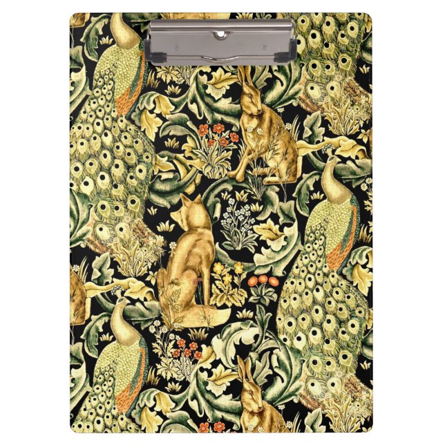 Porte-bloc William Morris Forêt Tapisserie Fox Hare Peacock (Devant)
