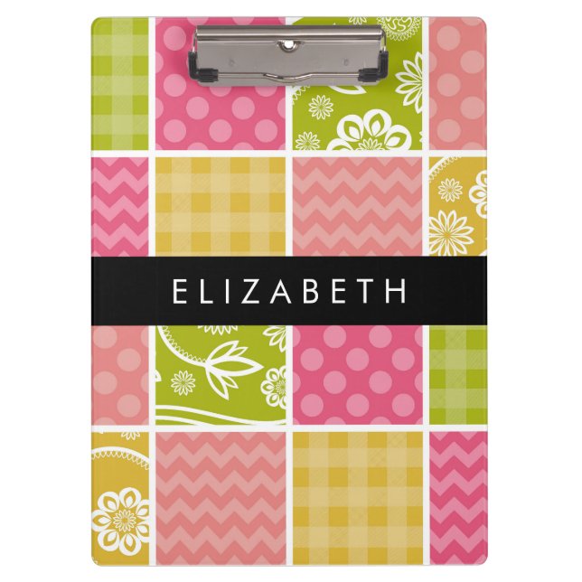 Porte-bloc Zigzag, Chevron, Pois, En vichy, Votre Nom (Devant)