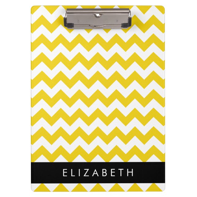 Porte-bloc Zigzag Jaune, Chevron Jaune, Votre Nom (Devant)