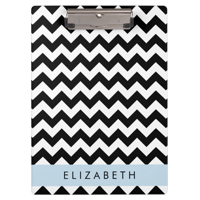 Porte-bloc Zigzag noir et blanc, Motif Chevron, Votre nom (Devant)