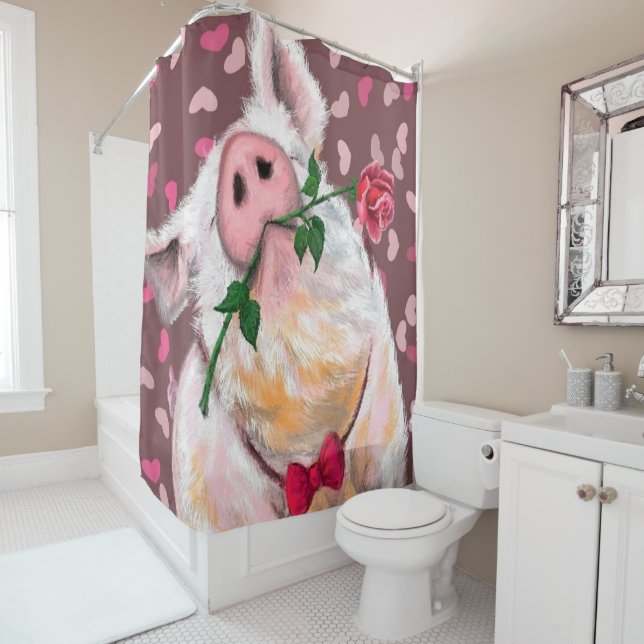 Porte-chien avec rideau de douche Rose Romantique (En situation)