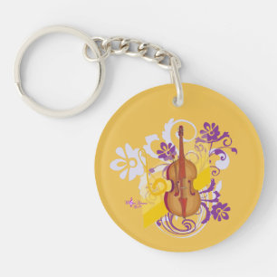 Porte - clé à 2 faces du violon Floral Swirl Gold 