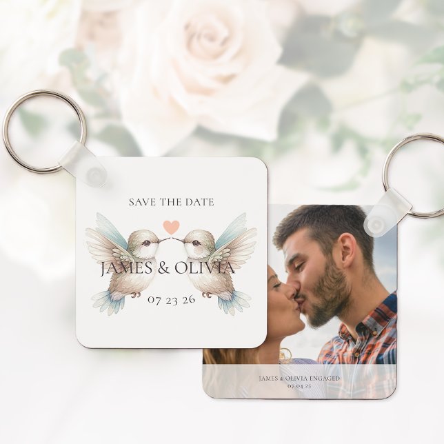 Porte-clé à thème mariage avec photo pour save the (Photo Save the Date Wedding Themed Keychain)
