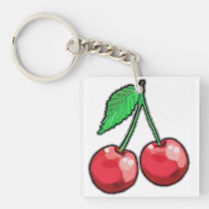Porte - clé acrylique aux cerises rouges