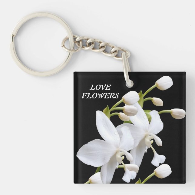 Porte - clé acrylique avec bouquet de fleurs (Devant)