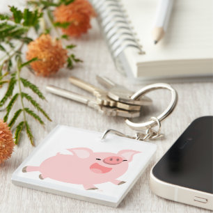 Porte - clé acrylique de cochon joyeux