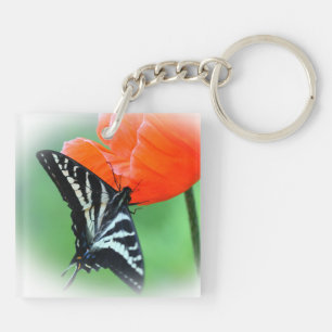Porte - clé acrylique de fleurs de papillon zébrée