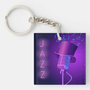 Porte - clé acrylique de jazz rétro avec microphon