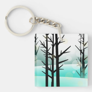 Porte - clé acrylique de la forêt d'hiver