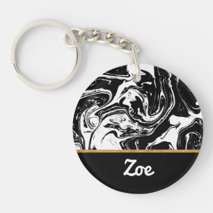 Porte - clé acrylique de style noir et Marbre bla