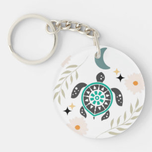 Porte - clé acrylique de tortue florale Boho - Nat
