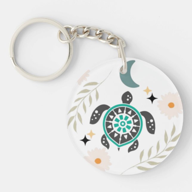 Porte - clé acrylique de tortue florale Boho - Nat (Devant)