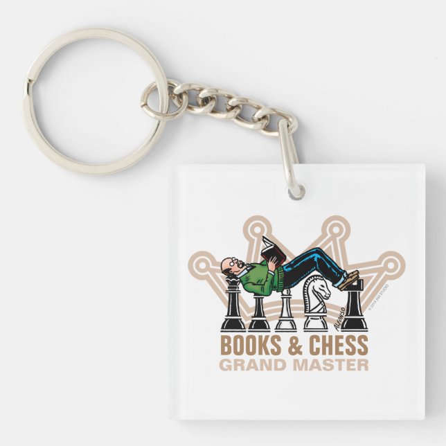 Porte - clé acrylique des livres et échecs (Devant)
