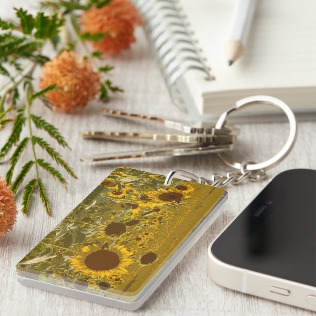 Porte - clé acrylique du terrain de tournesol (Devant droit)