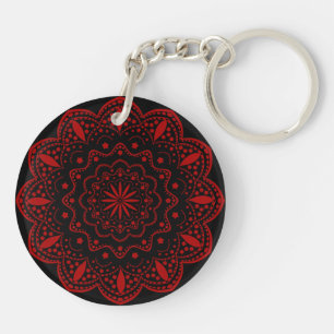 Porte - clé acrylique Mandala   Noir et rouge
