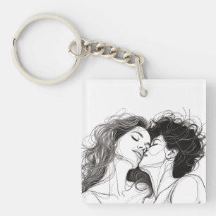 Porte - clé acrylique personnalisé en couple lesbi