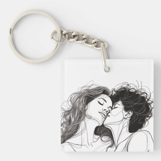 Porte - clé acrylique personnalisé en couple lesbi (Devant)