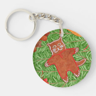 Porte - clé acrylique rond GINGERBREAD KITTY